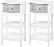 Set di 2 Comodini da Notte con Scheda - Comodino/Biblioteca - Per Camera da Letto & Salotto - MDF - Bianco - 38x28x71 cm