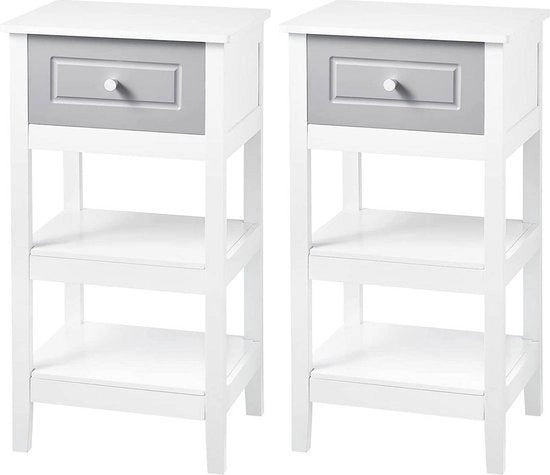Set di 2 Comodini da Notte con Scheda - Comodino/Biblioteca - Per Camera da Letto & Salotto - MDF - Bianco - 38x28x71 cm