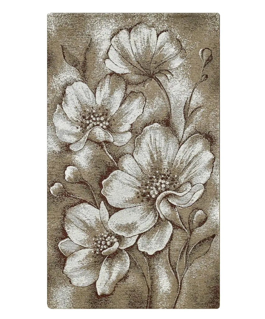 Tappeti Arredo ASTURIA MARRONE FANGO salotto soggiorno camera, disegno floreale moderno grandi fiori, multiuso lavabile antiscivolo cm.65x110 (Coppia)
