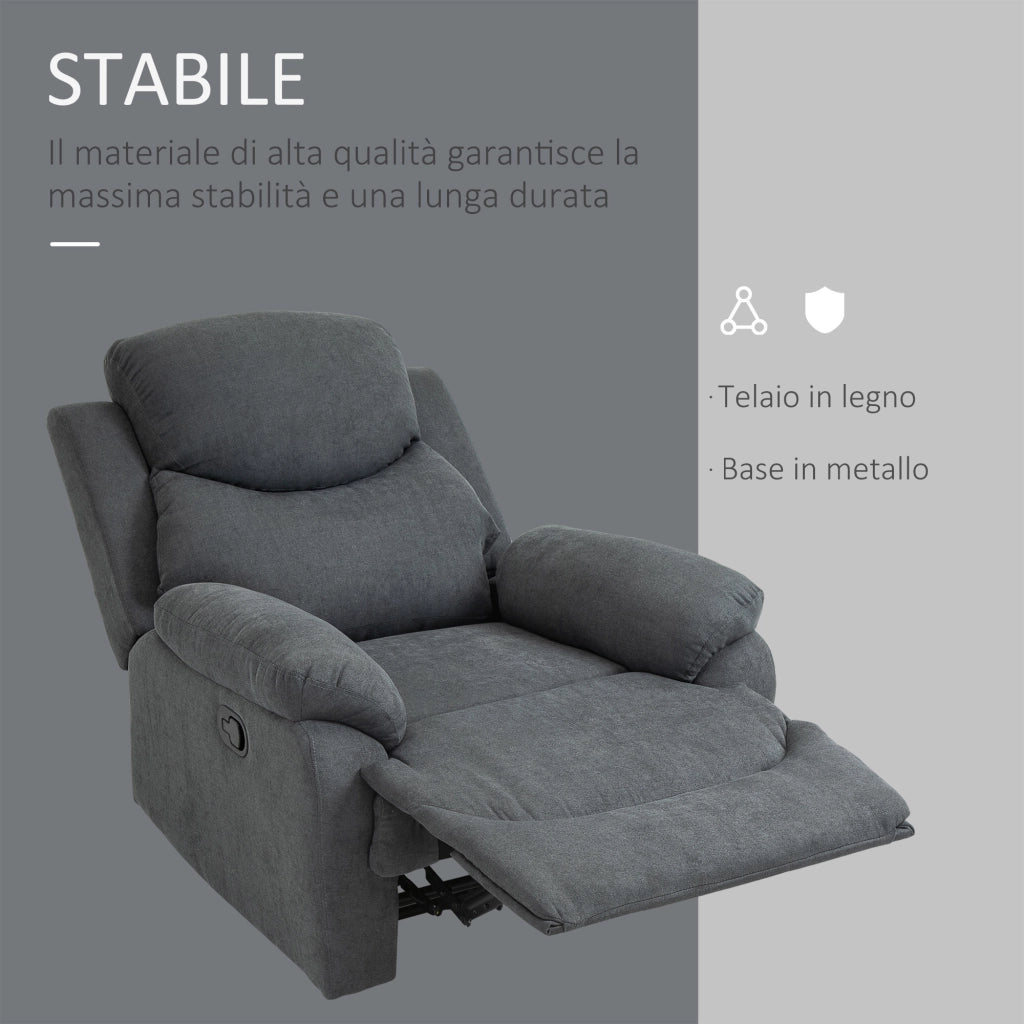 EasyComfort Poltrona Relax Manuale Ergonomica in Tessuto, Poltrona Reclinabile a 150° e Poggiapiedi per Casa e Ufficio, 93x88x102cm, Grigio Scuro
