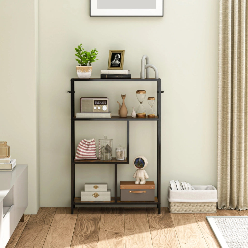 Libreria a 4 Ripiani in Stile Industriale 77x30x116 cm in Legno e Metallo Marrone Rustico