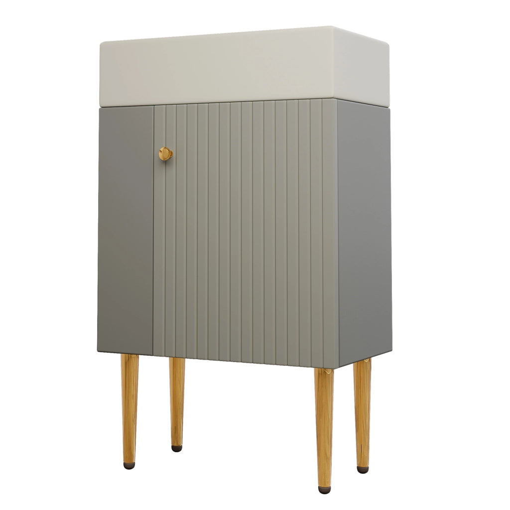 Mobile sotto lavabo da bagno con lavabo in ceramica; vani laterali; per bagno piccolo; grigio e bianco