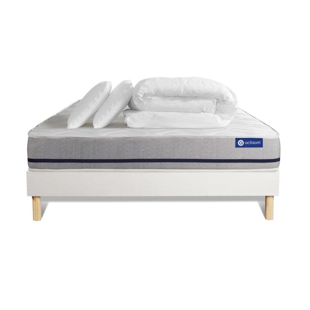 Pacchetto letto completo - Materasso 200x200cm + Box spring con doghe (kit) + 2 cuscini + Piumino - Actilatex Soft