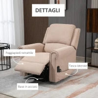 Poltrona Alzapersona Reclinabile fino a 135° con Telecomando e Poggiapiedi, 88x92x106 cm, Marrone Chiaro