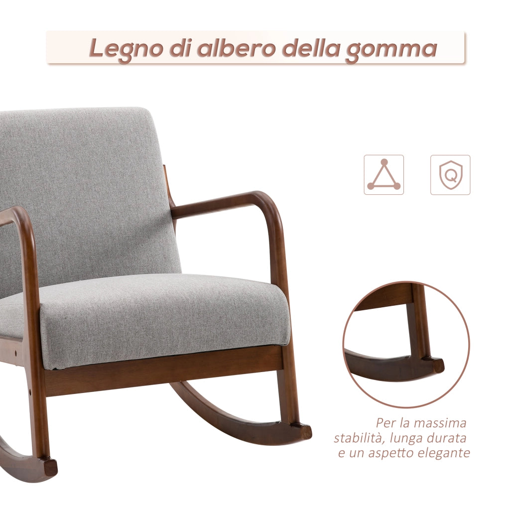 Poltrona Imbottita a Dondolo in Legno e Tessuto Grigio ¨C Zephmum ¨C 64x86x80cm