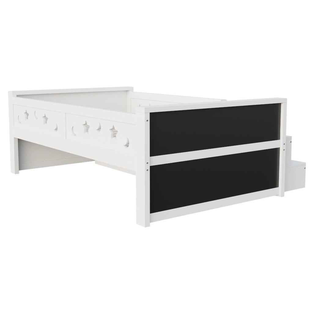 Letto singolo per bambini 90x200 cm con LED; lavagna e 4 cassetti in compensato e MDF; bianco