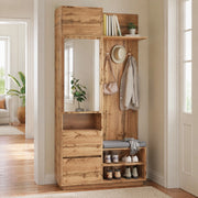 Mobile ingresso multifunzione con specchio; panca e scarpiera 90 x 34;5 x 190 cm; naturale