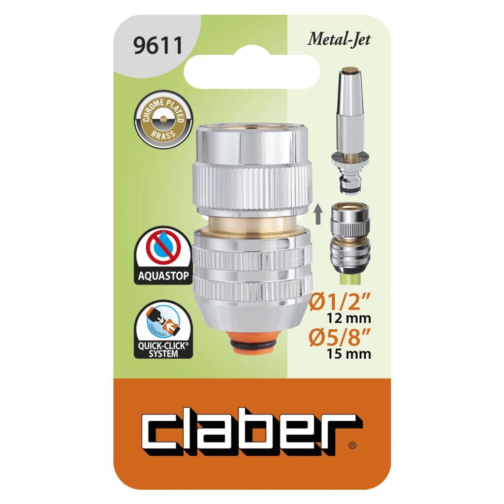 RACCORDO AUTOMATICO CON STOP METAL-JET IN BLISTER- - 1/2 - 5/8 9611 - 1 blister CLABER