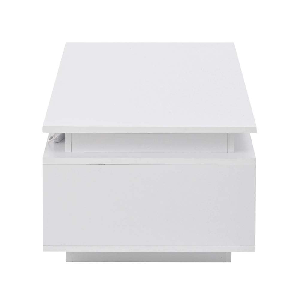 Tavolino da caffè 100x50x36 cm con LED; cassetto e ripiani laterali bianco HAVRYA