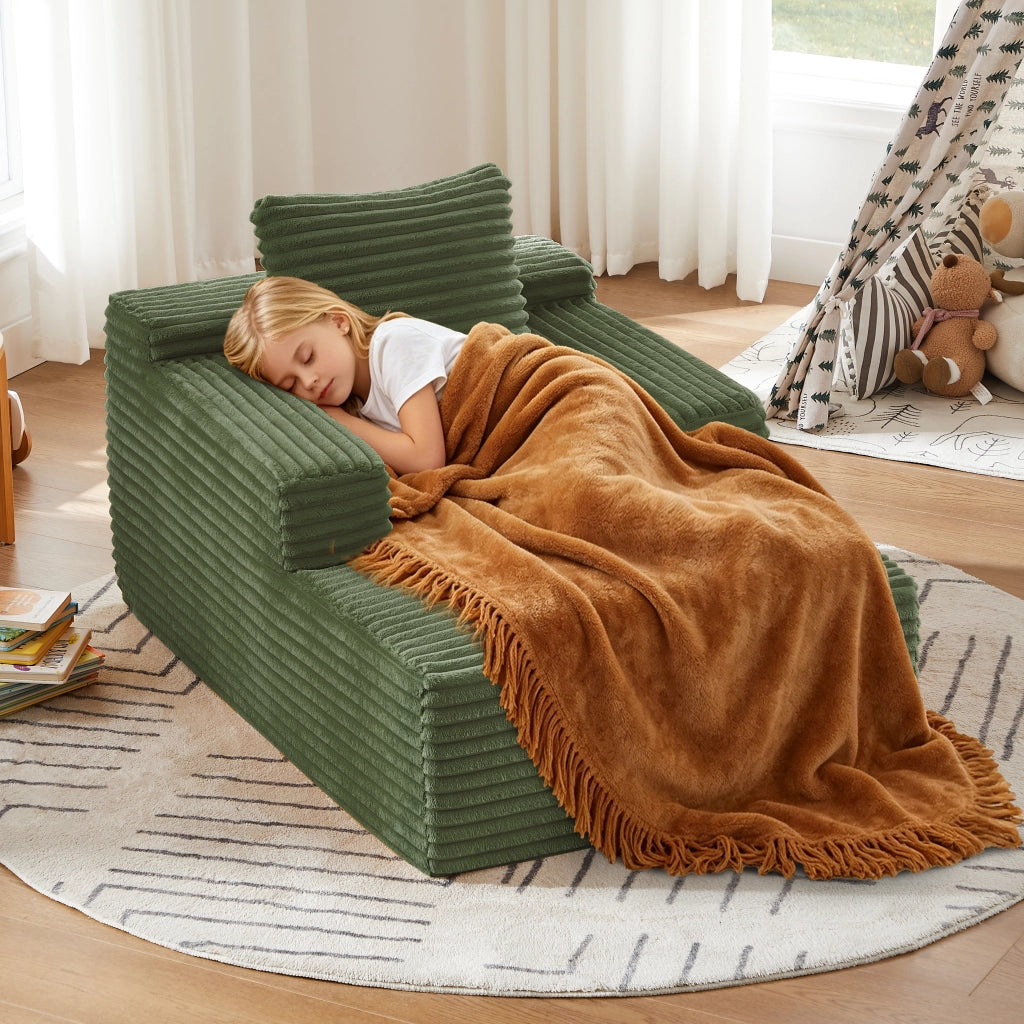 Chaise longue in velluto a coste con imbottitura in schiuma e molle insacchettate senza montaggio verde per soggiorno ufficio
