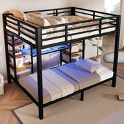 Letto a castello in metallo e MDF nero con prese USB; Type-C e luci LED; 90 x 200 cm e 140 x 200 cm