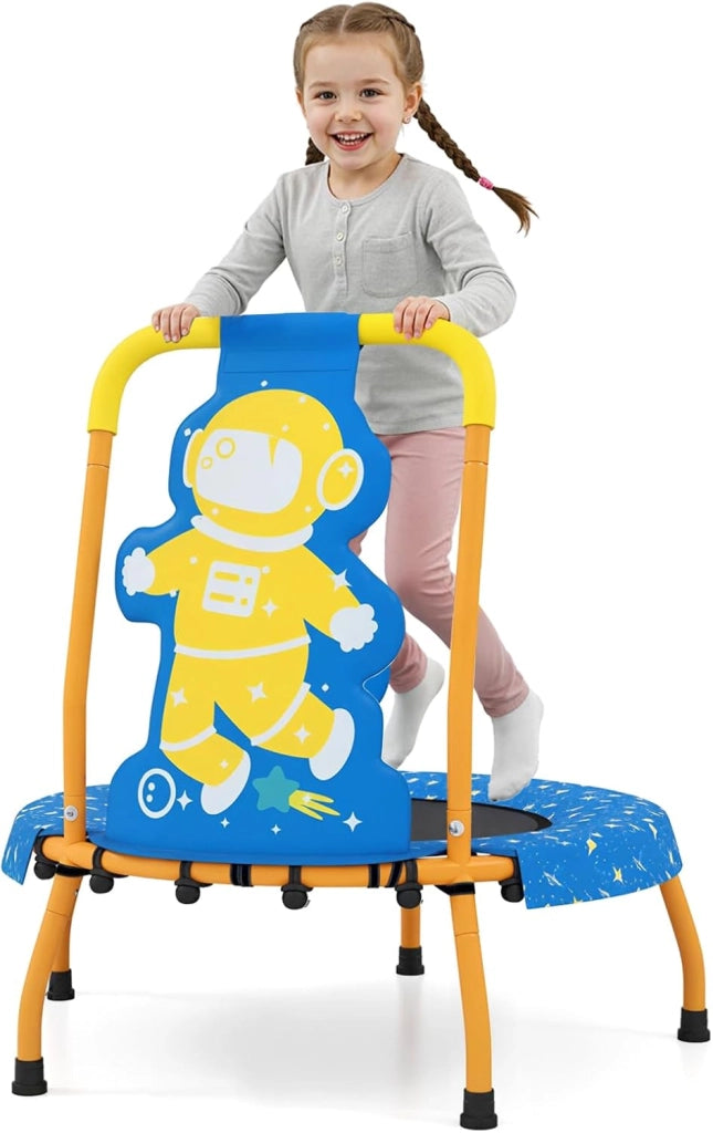 Mini Trampolino per Bambini, Tappetino Elastico da Esterno ed Interno con Maniglia Rivestita, Copertura Imbottita e Cuscinetti Antiscivolo, Salta Salta per Bambini 3-6 Anni