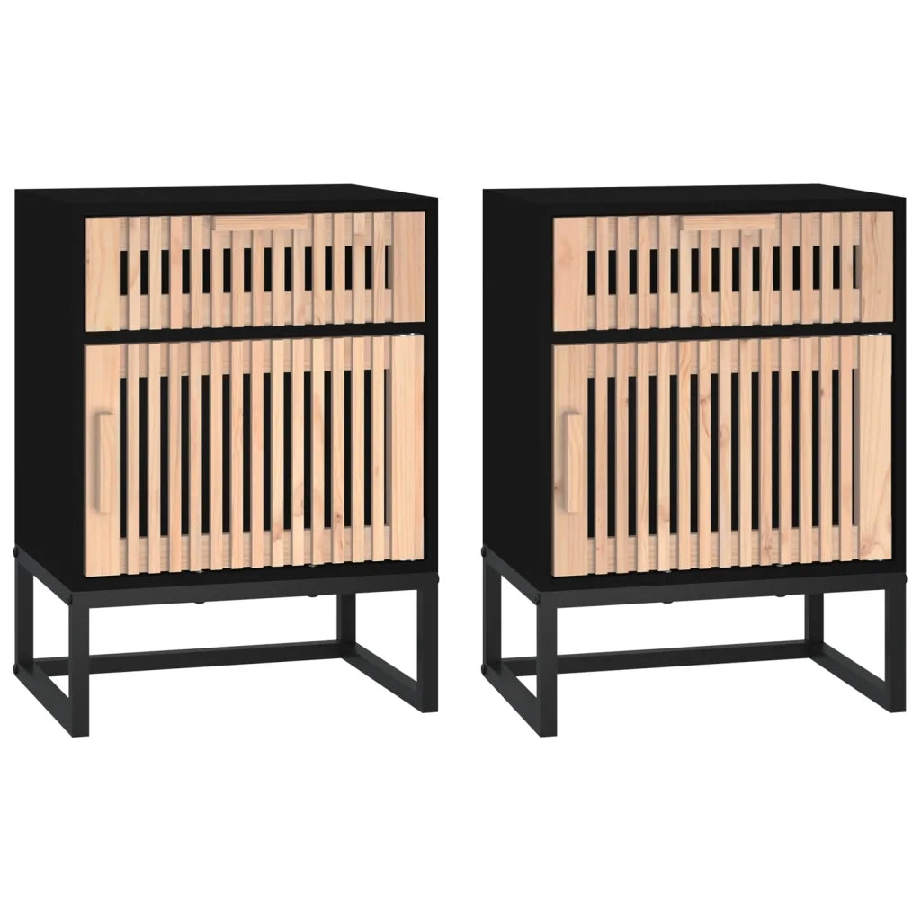 Comodini 2 pz-Set di 2 Tavolino da notte Neri 40x30x55,5 cm Legno Multistrato e Ferro