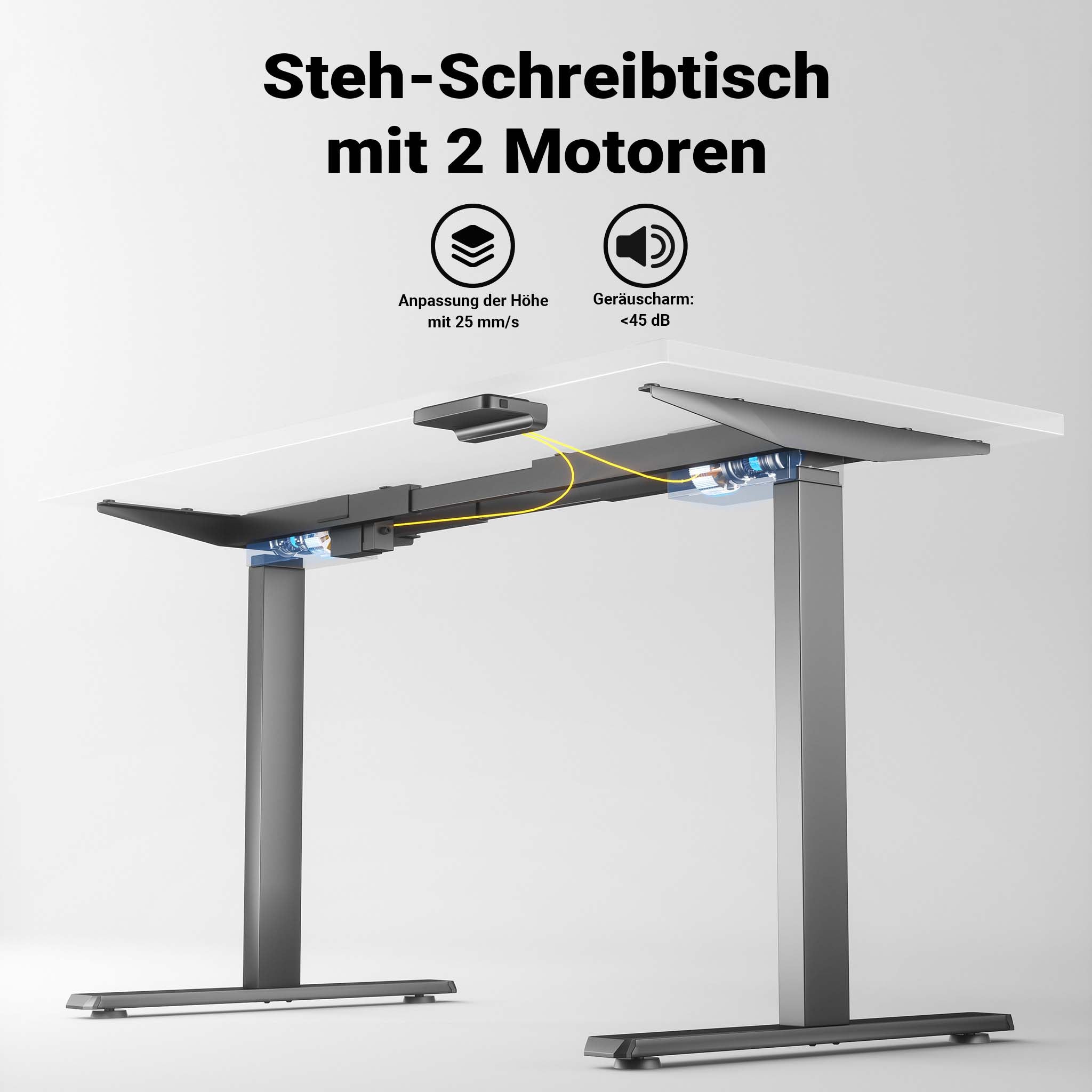 Telaio doppio motore per scrivania motorizzata max 100 kg regolabile in altezza 720-1200 mm, Standing desk
