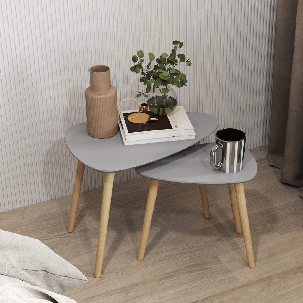 Set 2 Tavolini da Caff¨¨ Impilabili ¨C Xylo ¨C Legno Naturale e Grigio 59,5x39,5x45 cm