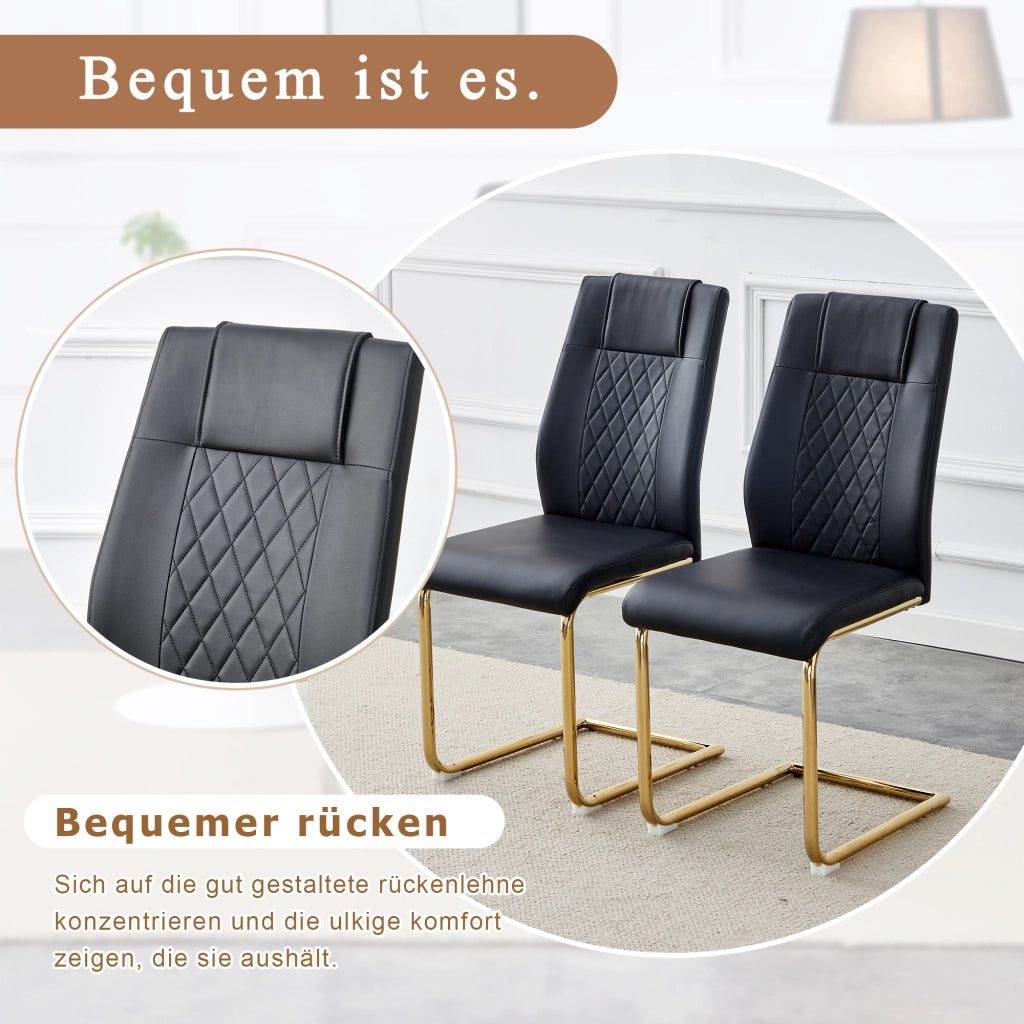 Sedie da Pranzo in Similpelle Nera ¨C MINIMAL ¨C Set 4 Pezzi, Gambe Metallo Oro, Schienale Design