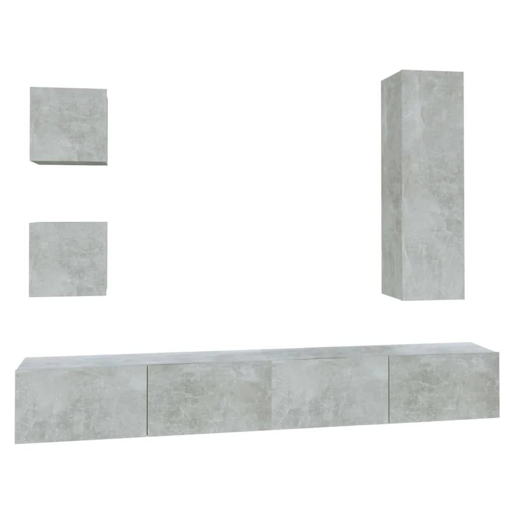 Set di mobili da 5 pezzi tra cui armadio credenza mobile TV televisore per soggiorno camera da letto salotto legno ingegnerizzato grigio 02_0024892