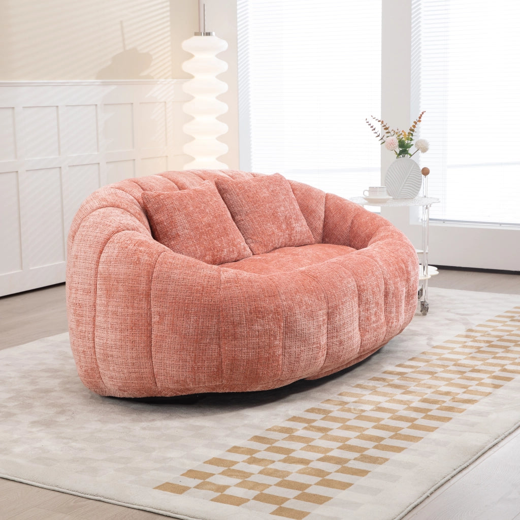 Poltrona pouf con braccioli, schienale alto e imbottitura in schiuma, 150 × 95 × 63 cm, Ciniglia Rosa