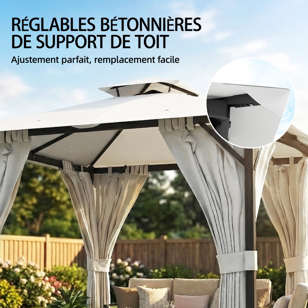 Tonnelle da giardino 3x3m ¨C zephmum ¨C crema, metallo, 300x300x250 cm