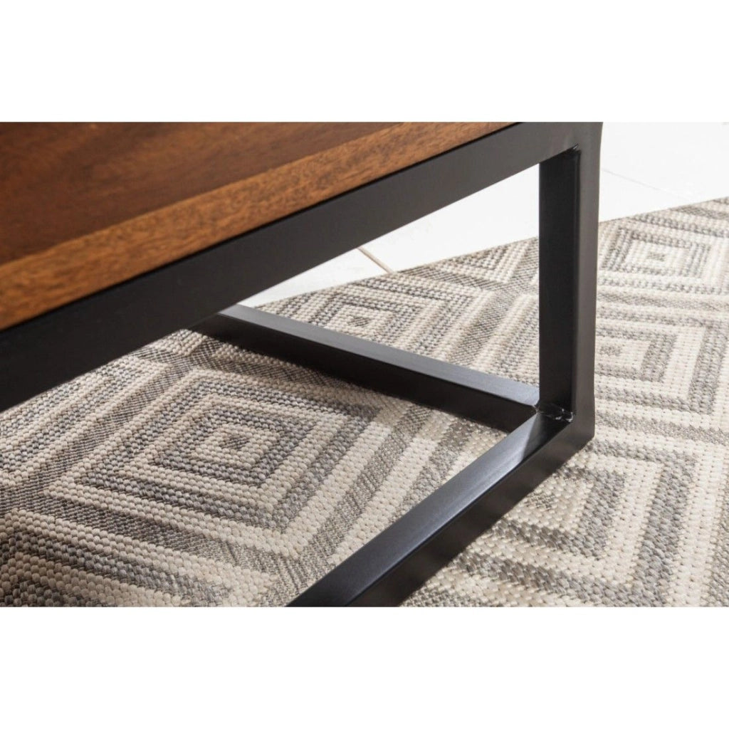 Tavolino basso ORBO in legno massiccio 110 cm – Piano sollevabile e contenitori integrati