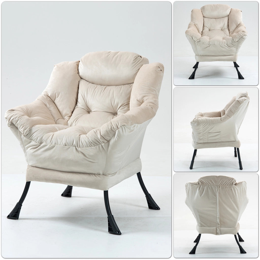 Poltrona relax in metallo con tasca laterale, colore khaki, facile da montare