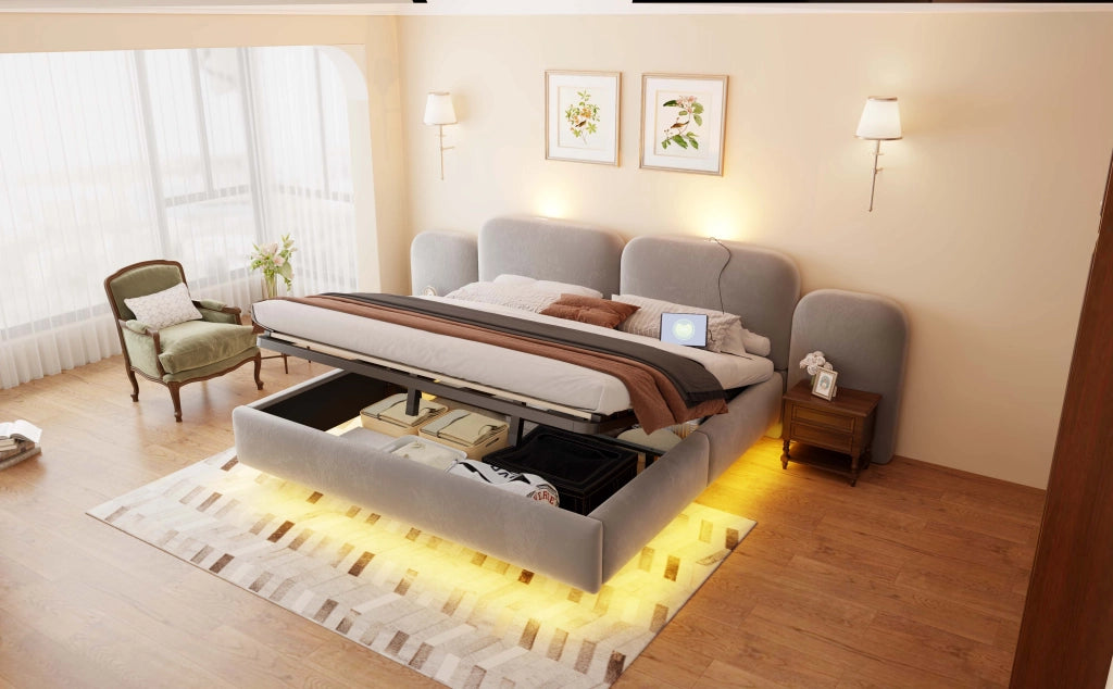 letto imbottito velluto grigio 213 x 278.5 cm