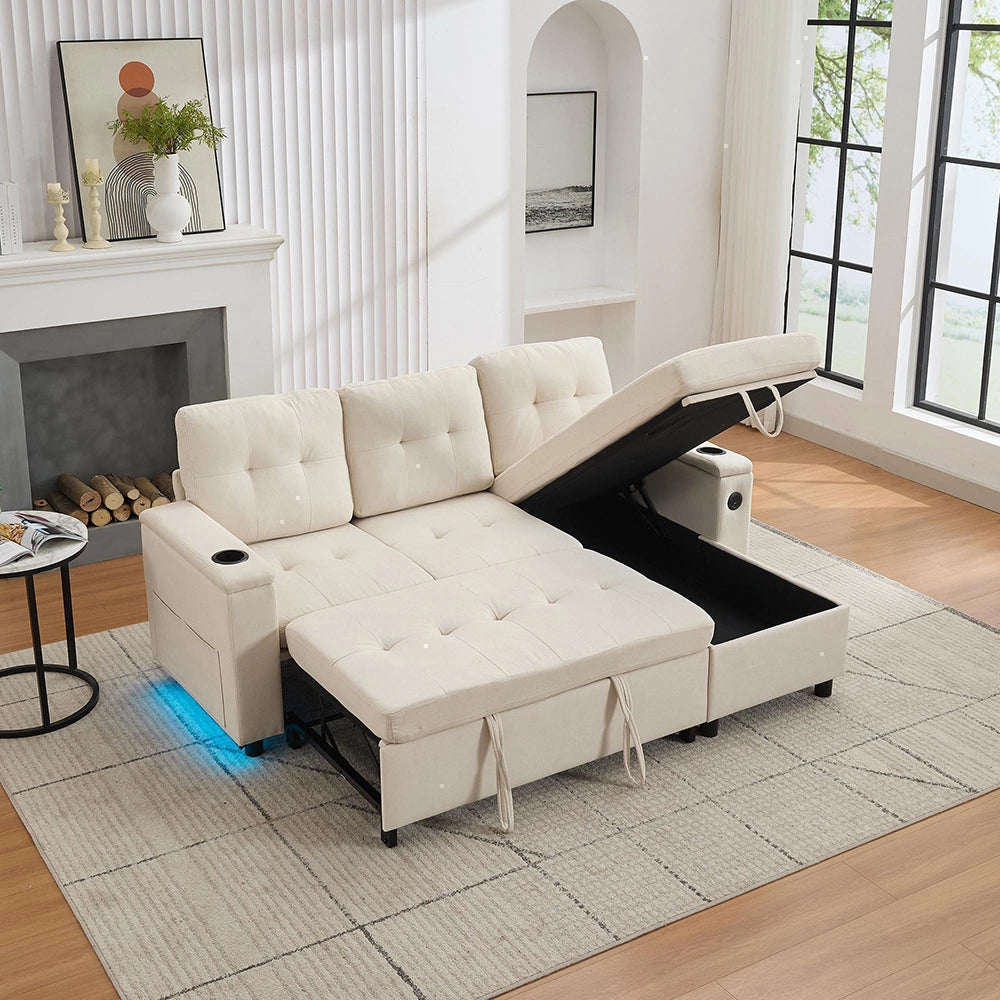Divano angolare - Xylo - 208x146cm letto 3 posti beige