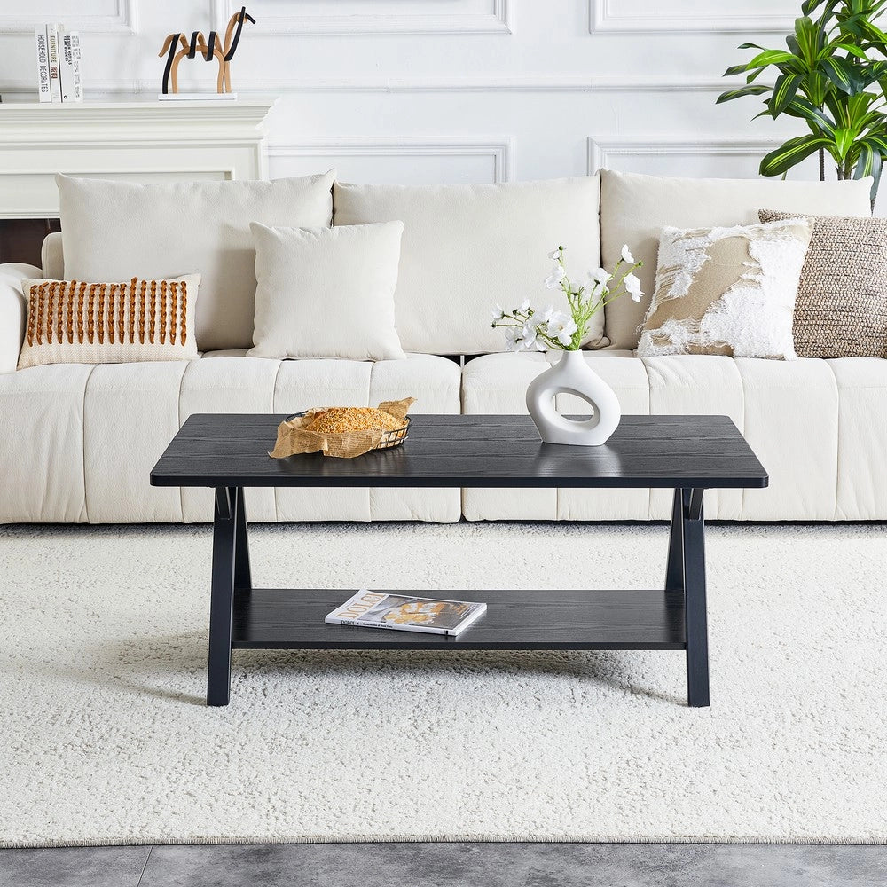 Tavolino da Caff¨¨ con Ripiano ¨C MINIMAL ¨C Legno Nero e Metallo, 110x57x44,5 cm
