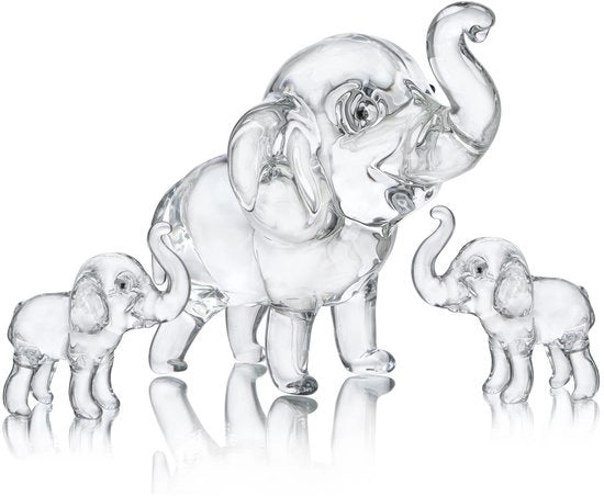 Set di 3 Ornamenti di Cristallo - Figurine di Elefante - Decorazione per Casa - Set di 3 - Madre e Bambino - Ideale per Matrimonio e Feste