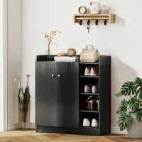 Armadio Scarpiera Salvaspazio Regolabile, Scarpiera Moderna in Legno per 12 Paia di Scarpe con 4 Ripiani Aperti, 83x30x90 cm, Nero