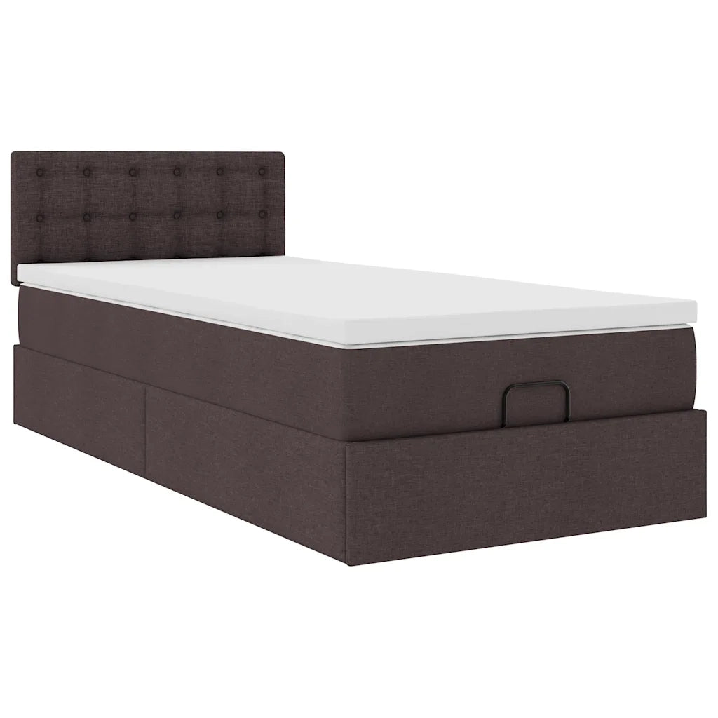 Pouf Letto con Materasso Marrone Scuro 90x200 cm in Tessuto 3311597
