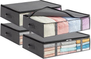 4 Elementi di Stoccaggio Sotto Letto con Coperchio – 75L Scatola di Stoccaggio Pieghevole con Cerniera Doppia, Grigio