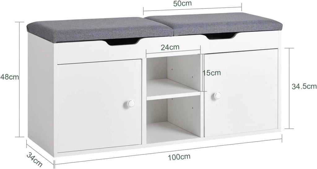 Scarpiera Salvaspazio Slim Ingresso - Panca Scarpiera Ingresso - Panca Contenitore con Vano Portaoggetti - Portata per Corridoio, Soggiorno, Camera da Letto - Bianco 100x48x34 cm FSR96-W