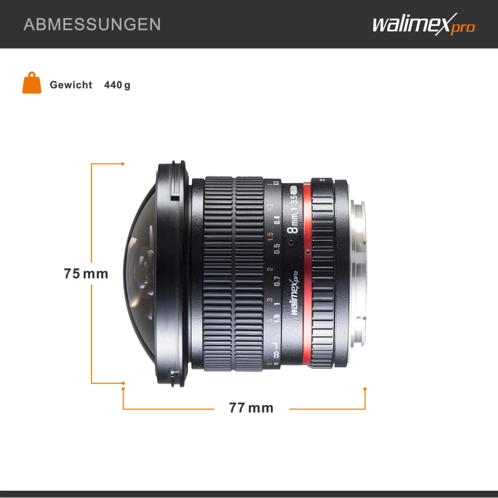 Obiettivo fisheye 8 mm II, compatibile con Canon EF-S, Lente fish eye grandangolare con angolo di campo di 167°, per sensore APS-C