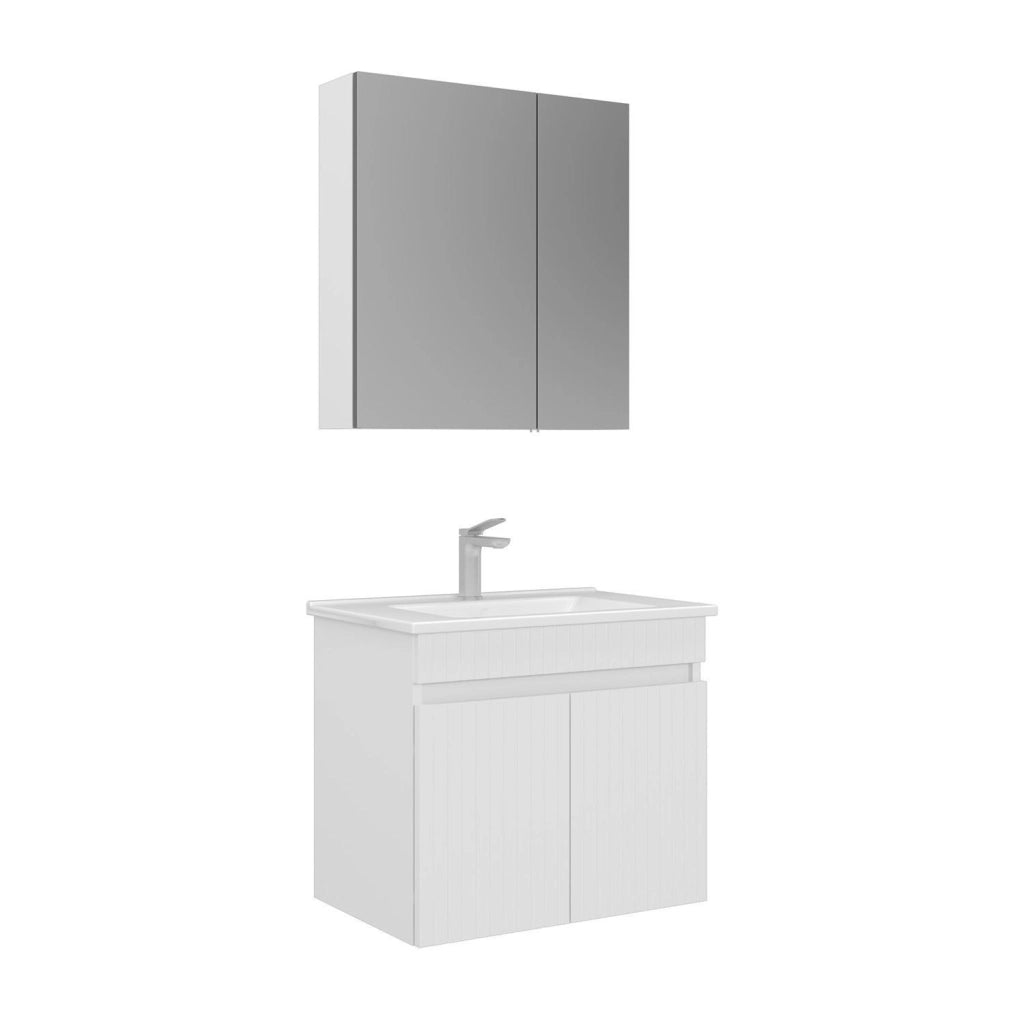 Set mobile lavabo con specchio (2 pezzi) "Tivoli 65" - 65 x 45 x 57 cm - Bianco opaco