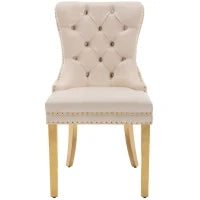 Set di 4 sedie design con decorazioni in rivetti e anelli rotondi unici, imbottite in velluto, 51×65,5×95 cm, Beige