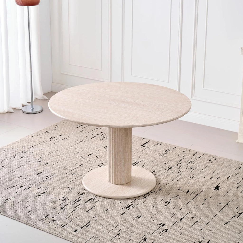 GrandCA HOME Tavolo da Pranzo Rotondo Moderno e Semplice, in Similtravertino Giallo, Diametro 115 cm, può Ospitare da 4 a 6 Persone