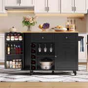 Isola cucina pieghevole - Zephmum- 120x45(70)x89 cm- Nero- 5 ruote bloccabili, ripiano porta, porta vino, porta bicchieri