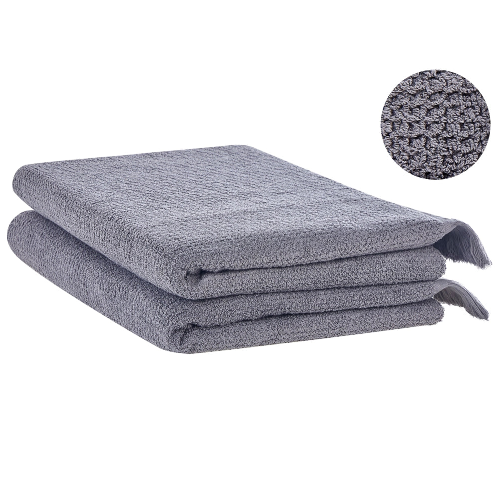 Set di 2 asciugamani bagno in spugna di cotone grigio con nappe decorative