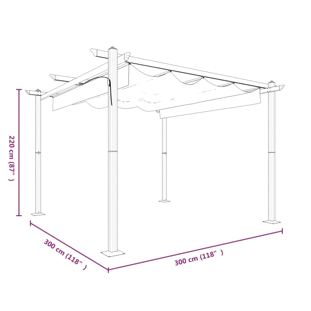 Pergola da Giardino con Tetto Retrattile 3x3 m Tortora