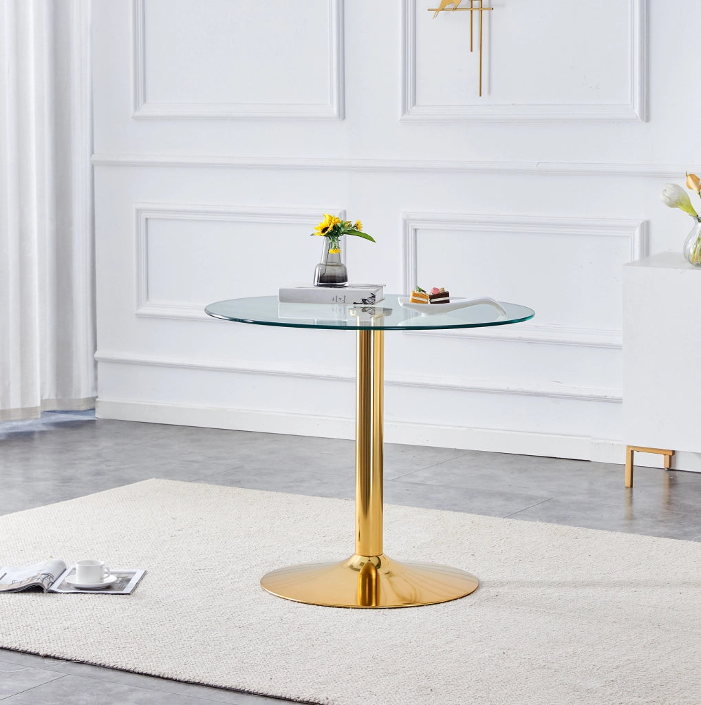 Tavolo da bar rotondo in vetro Ø85 cm con base dorata