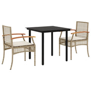 Set da Pranzo da Giardino 3 pz | Set Salotto da Giardino con Cuscini Beige in Polyrattan
