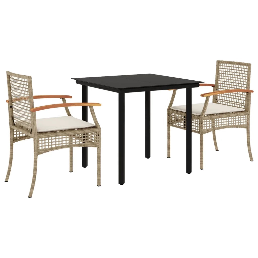 Set da Pranzo da Giardino 3 pz | Set Salotto da Giardino con Cuscini Beige in Polyrattan