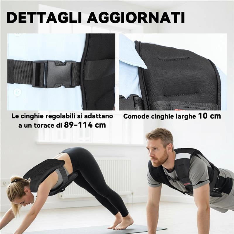 GIUBBOTTO ZAVORRATO 8 KG CON CINGHIE REGOLABILI E STRISCE RIFLETTENTI, IN NEOPRENE E SABBIA, 43X33 CM, NERO