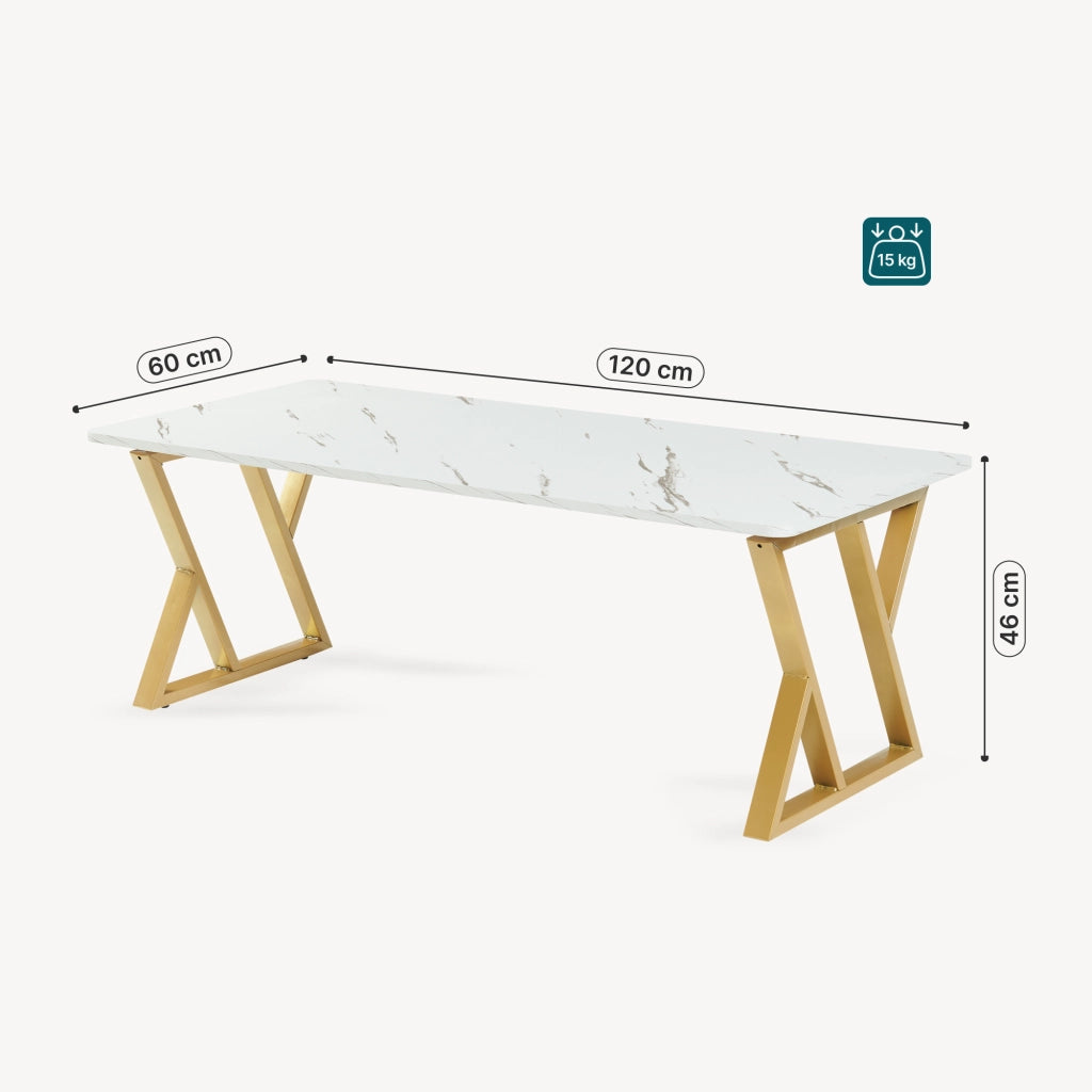 Tavolino da Caffè Nolu con Piano Rettangolare 120 x 60 x 46 cm - Effetto Marmo Bianco/Oro [en.casa]