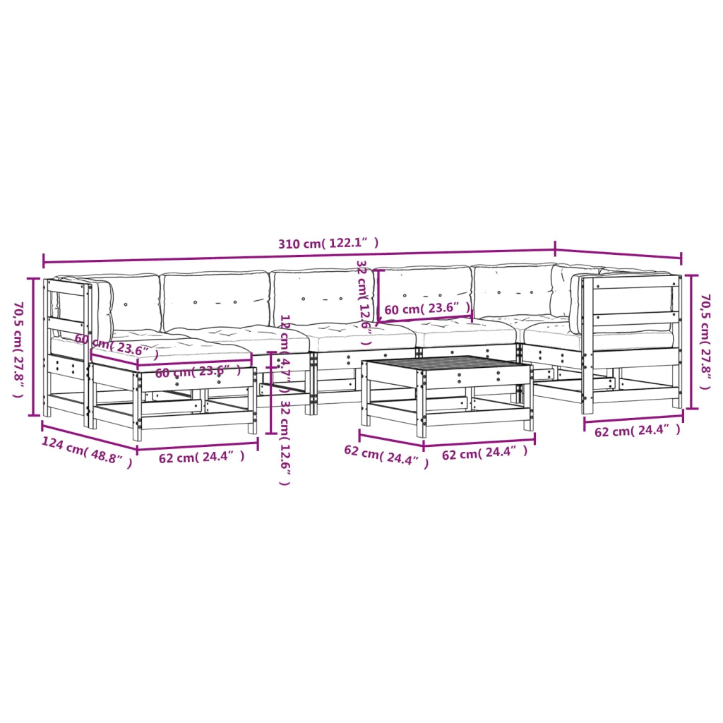 Set Divani da Giardino 8 pz con Cuscini in Legno Massello