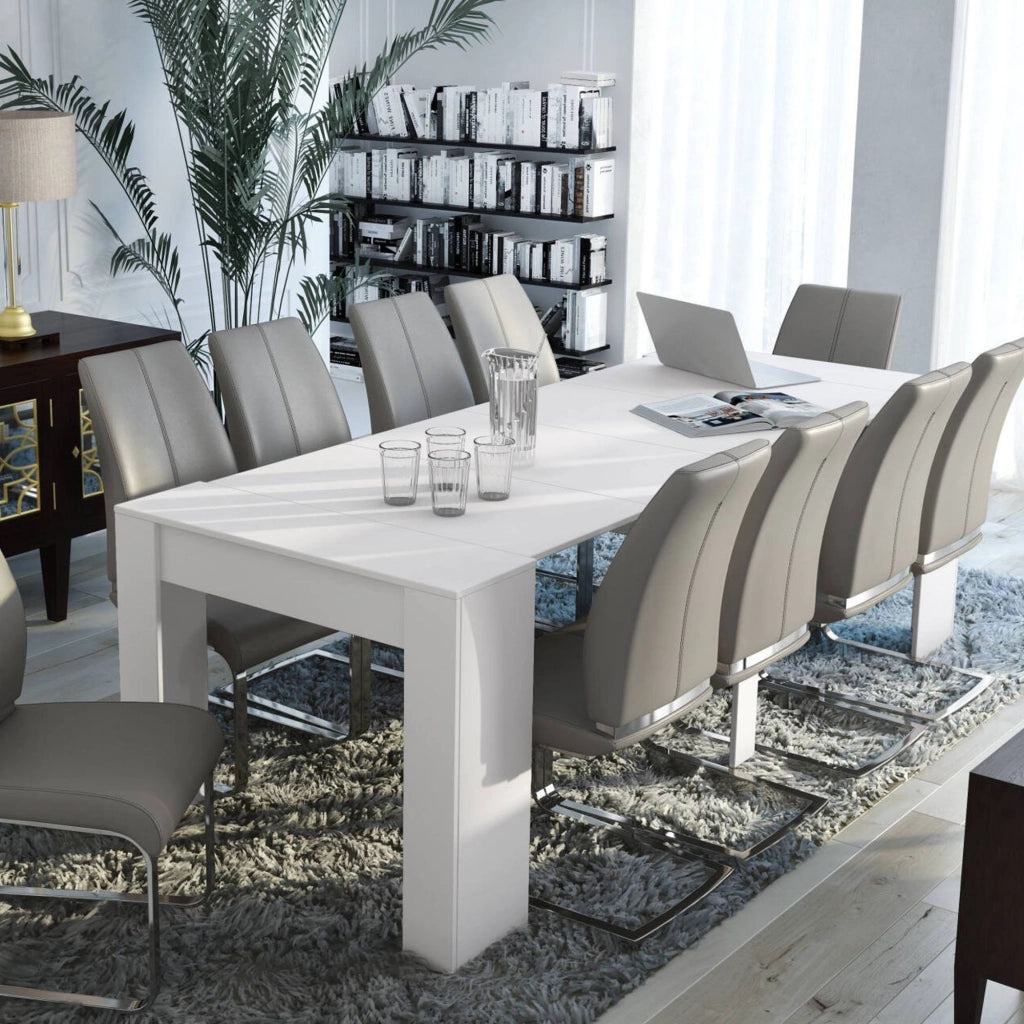 Consolle allungabile Vaelis, trasformabile in tavolo da pranzo, salvaspazio ed estensibile fino a 237 cm, 90-237x76,6x90 cm, Effetto legno bianco