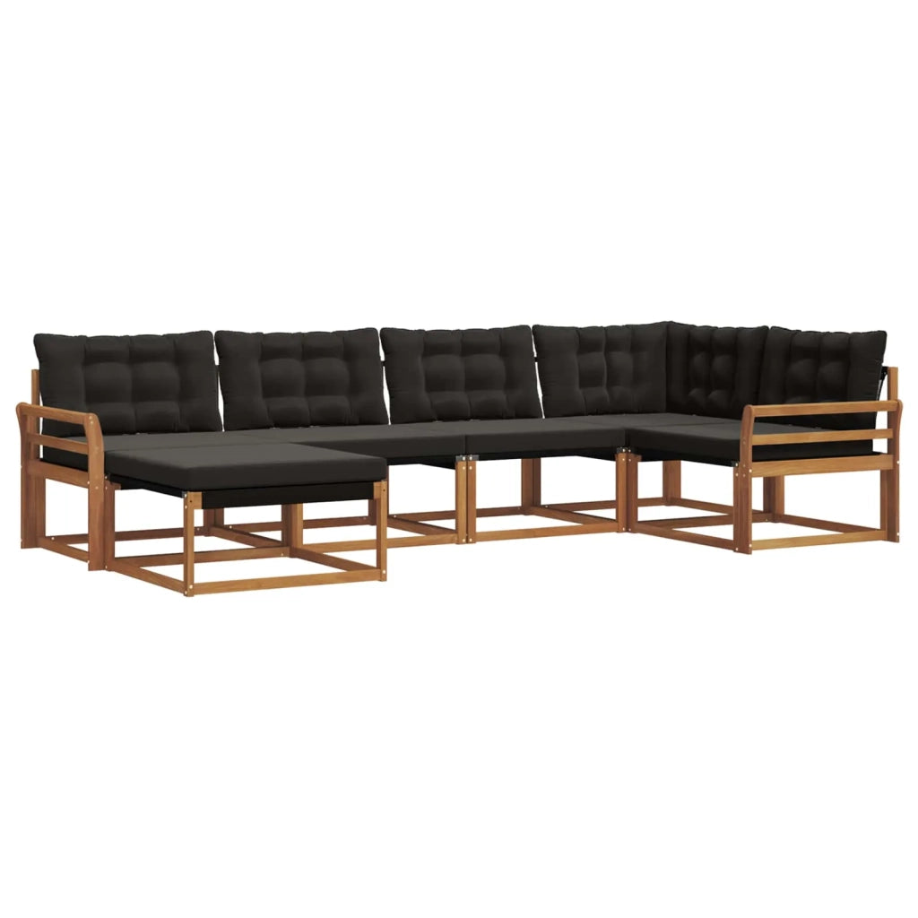 Set di divani da esterno con cuscino 6 pcs Naturale e Nero
