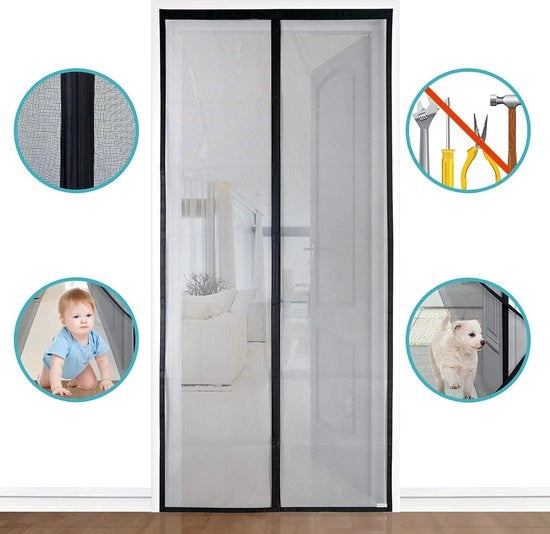Veloce Magnetico, Protezione Insetti, Finestra, 2x Più Duraturo del Modello Classico, Sicuro per Gatti, Magnetismo Forte, Nastro di Adesione Largo 3,8CM, Non Sfrangiabile (100x210CM, Nero)