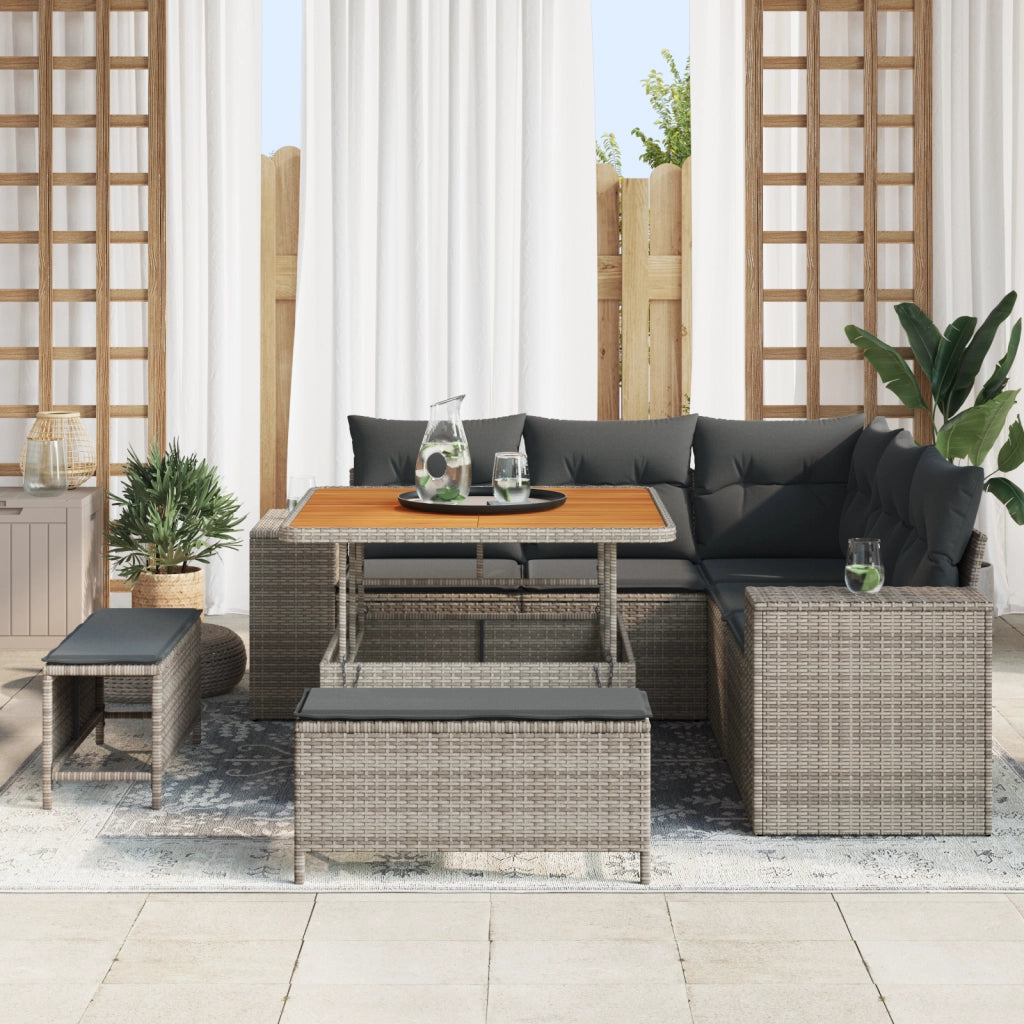 Set divani da giardino 8 pezzi con cuscini grigio polyrattan acacia